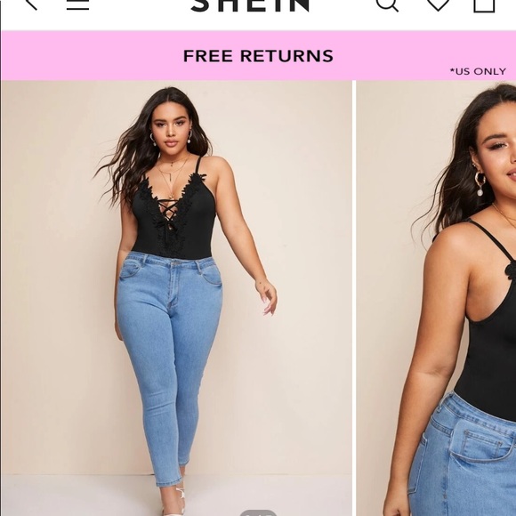 Shein Lace Trim Black Bodysuit 1XL - Picture 4 of 5